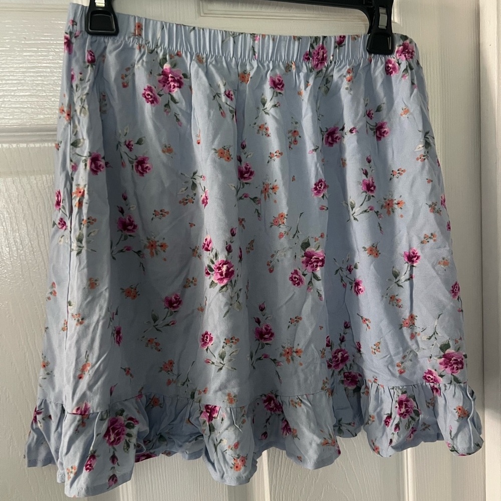 Live to be Spoiled, Light Blue Floral Mini Skirt